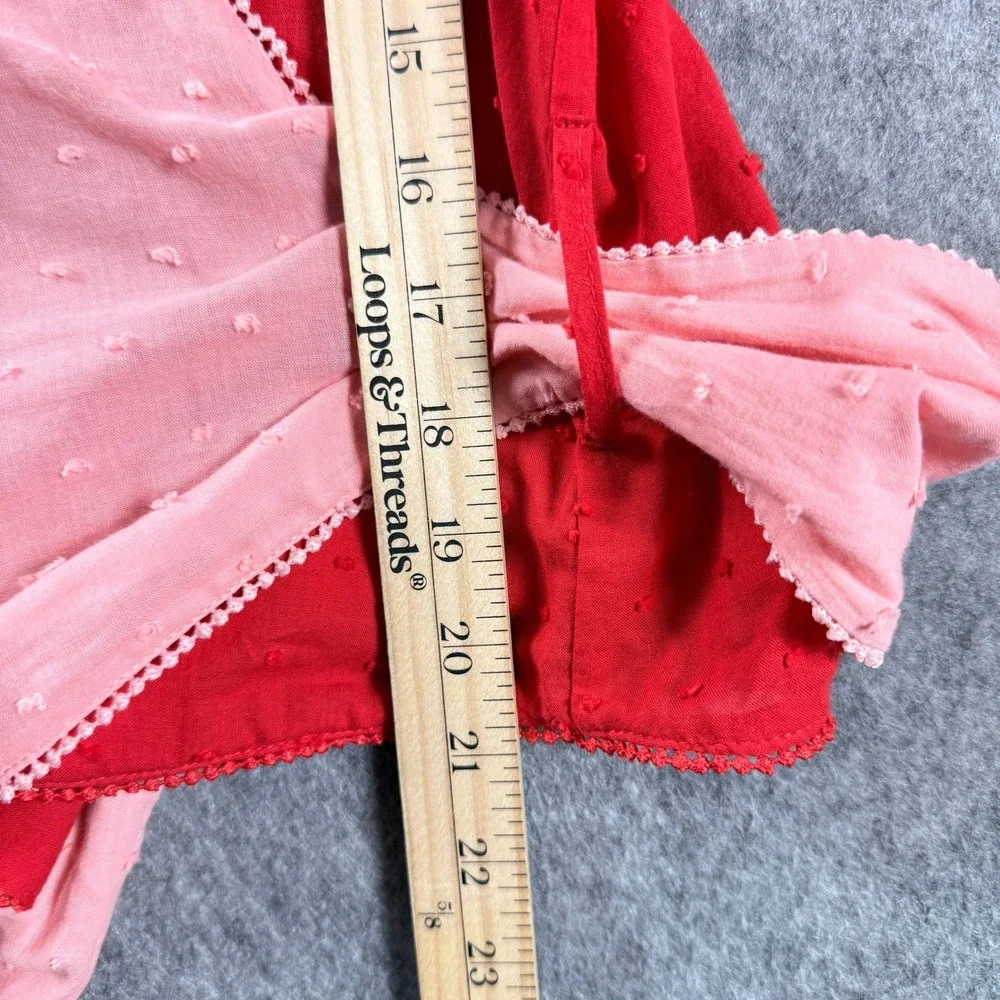 Farm Rio Anthropology Colorblock Wrap Blouse Top XS Swiss Dot Pink Red Festival